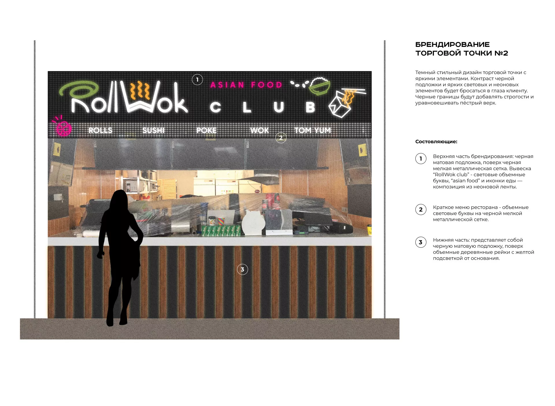 Брендирование торговых точек суши-бара «Roll Wok Club» в Гудермесе