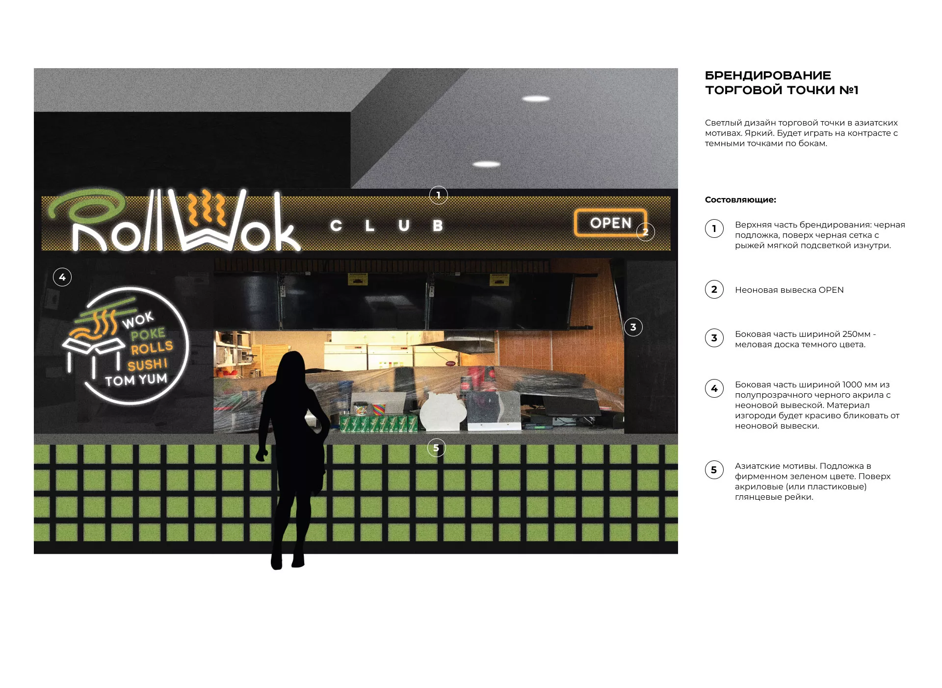 Брендирование торговых точек суши-бара «Roll Wok Club» в Гудермесе